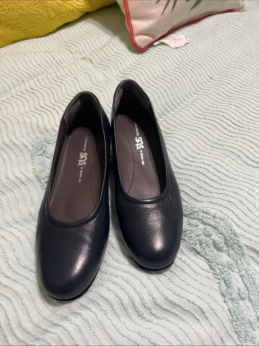 SAS Navy Leather Slip-On Round-Toe Flats